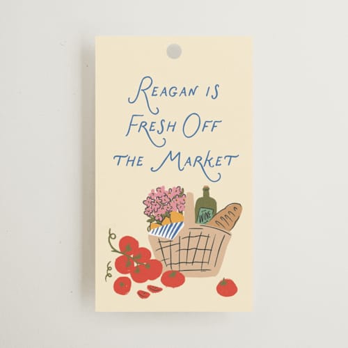 This is a vanilla gift tags with standard by Jenna Holcomb called freshly off the market printing on signature in tag