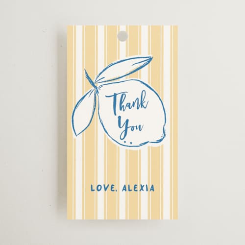 This is a lemon gift tags with standard by Jelena Vuletic called citrine printing on signature in tag