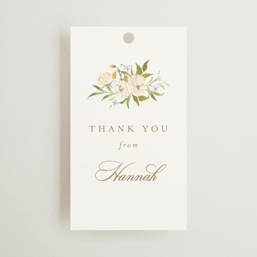 This is a chiffon gift tags with standard by Everett Paper Goods called avalon printing on signature in tag