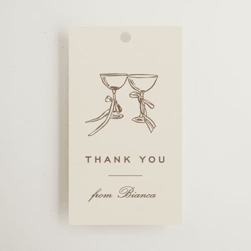 This is a cocoa gift tags with standard by Megan Davis called campania printing on signature in tag