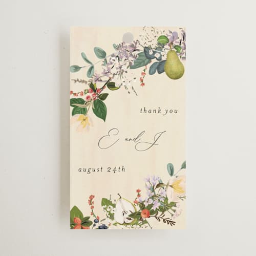 This is a champagne wedding favor tags with standard by Susan Moyal called fruits & floral printing on signature in tag