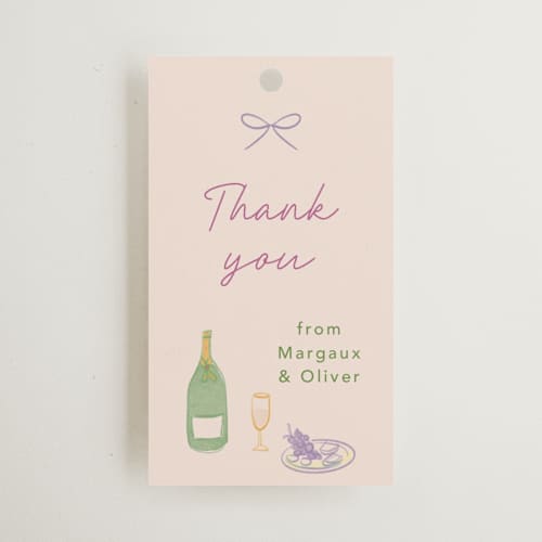 This is a grape wedding favor tags with standard by Elly called dining printing on signature in tag