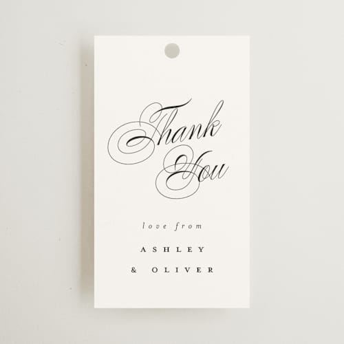 This is a onyx wedding favor tags with standard by Hudson meet Rose called forever printing on signature in tag