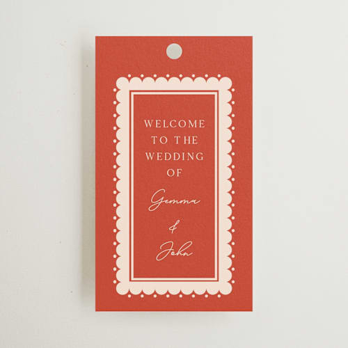 This is a chili wedding favor tags with standard by Inkblot Design called havana printing on signature in tag