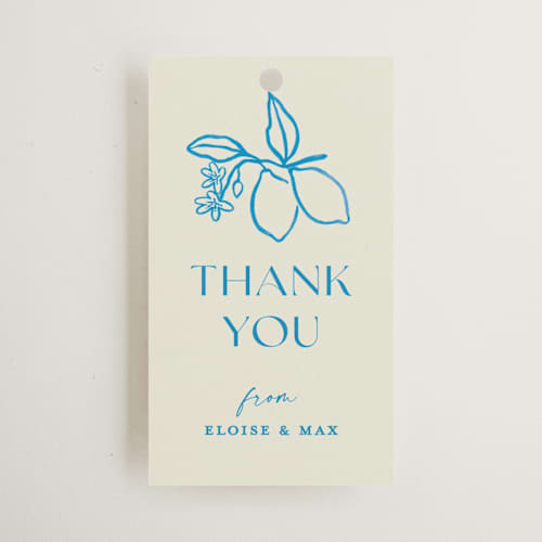 This is a ocean wedding favor tags with standard by Pati Cascino called mediterraneo printing on signature in tag