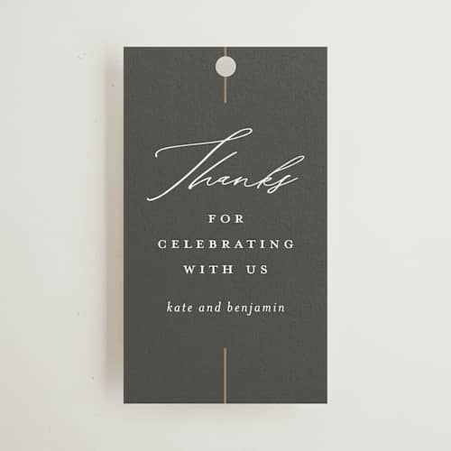 This is a iron wedding favor tags with standard by Erica Krystek called formal lines printing on signature in tag