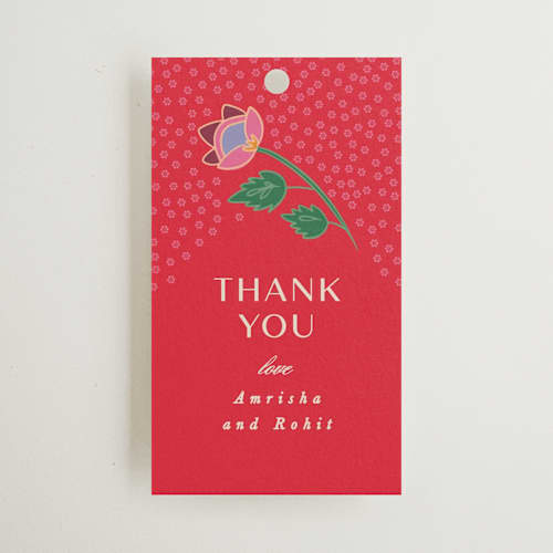 This is a pistachio wedding favor tags with standard by Creo Study called indian garden printing on signature in tag