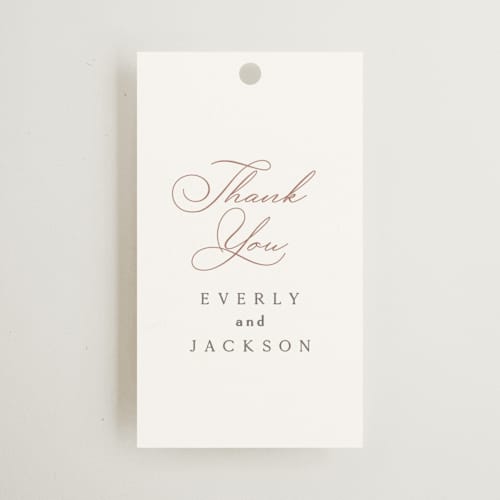 This is a snow wedding favor tags with standard by Kaydi Bishop called eternal printing on signature in tag