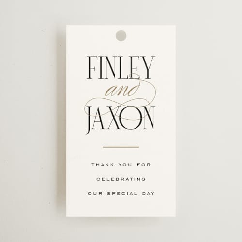 This is a opal wedding favor tags with standard by Leah Bisch called unite printing on signature in tag
