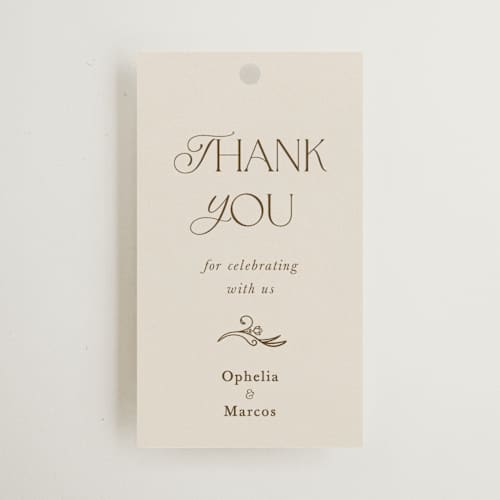 This is a ivory wedding favor tags with standard by Maria Hilas-Louie called ornate elegance printing on signature in tag