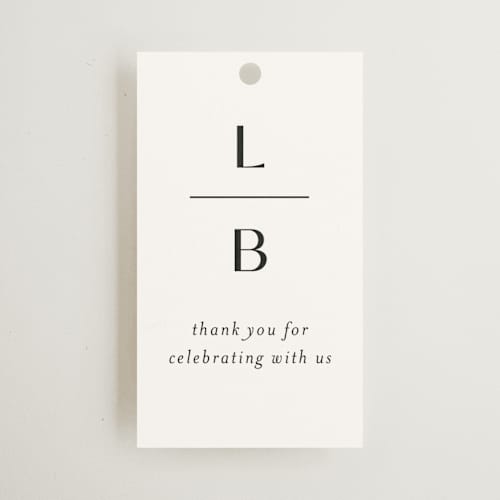 This is a cotton wedding favor tags with standard by Christie Garcia called loren printing on signature in tag