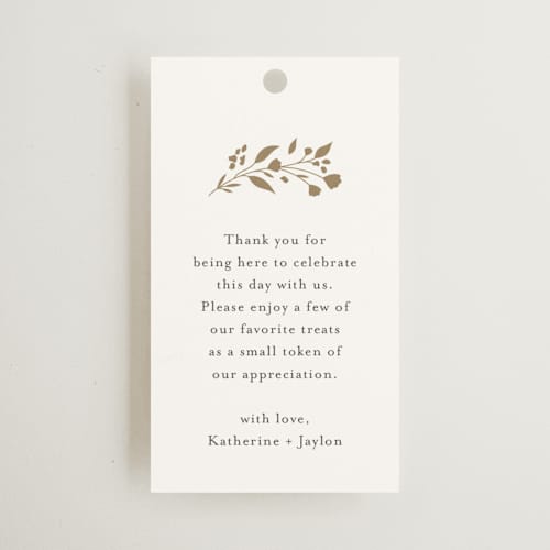 This is a cloudy wedding favor tags with standard by Jennifer Postorino called embrace printing on signature in tag