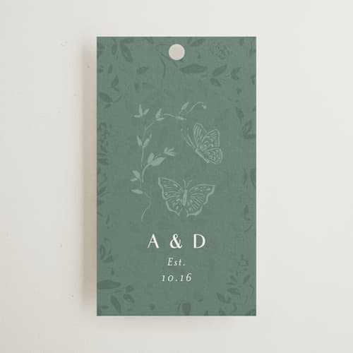 This is a eucalyptus wedding favor tags with standard by Simona Camp called southern romance printing on signature in tag