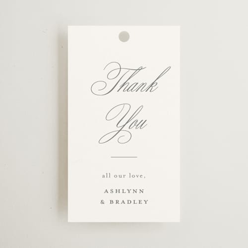 This is a mist wedding favor tags with standard by Sarah Brown called formally printing on signature in tag