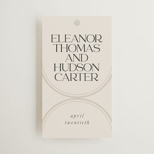 This is a sandstone wedding favor tags with standard by Lori Wemple called oval printing on signature in tag