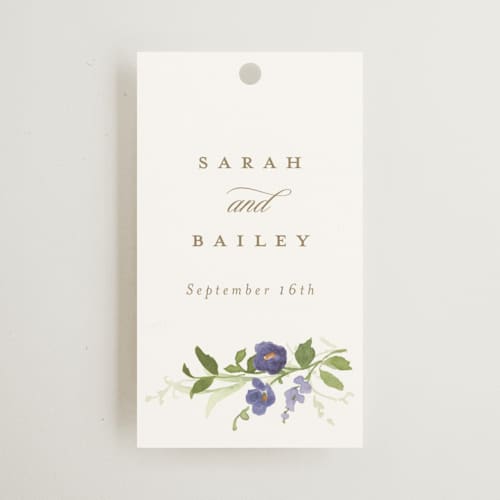 This is a iris wedding favor tags with standard by Everett Paper Goods called wildflower trellis printing on signature in tag