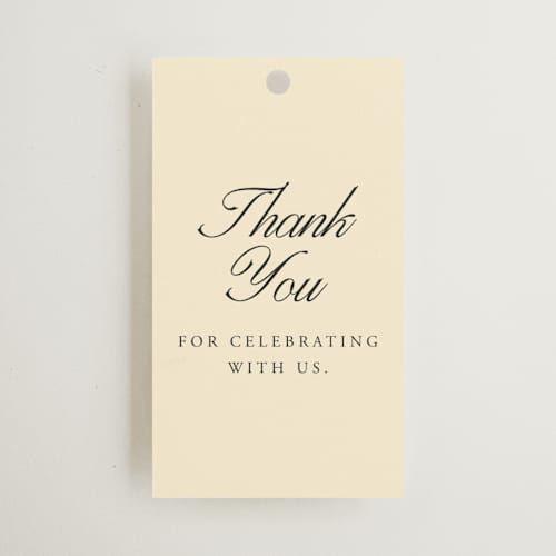 This is a sunshine wedding favor tags with standard by Jen Ramsey called elegant and formal printing on signature in tag