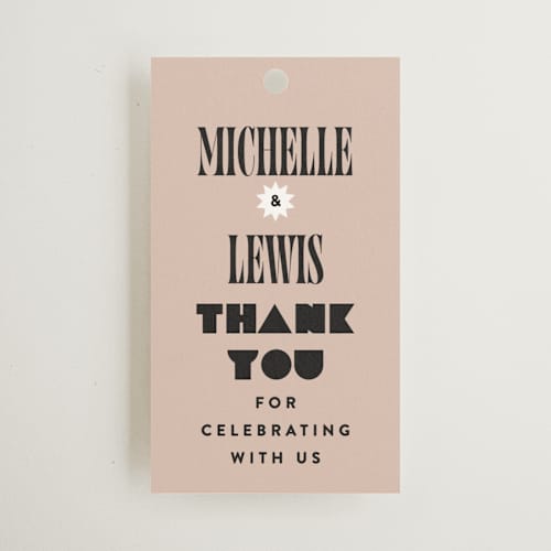 This is a noir wedding favor tags with standard by Alethea and Ruth called bold stack printing on signature in tag