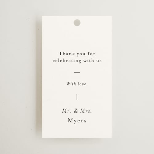 This is a ink wedding favor tags with standard by Blustery August called tuscany printing on signature in tag