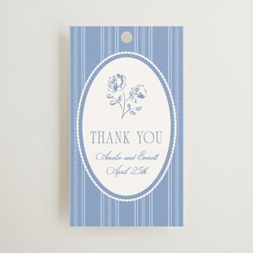 This is a sky wedding favor tags with standard by Robert and Stella called constance printing on signature in tag