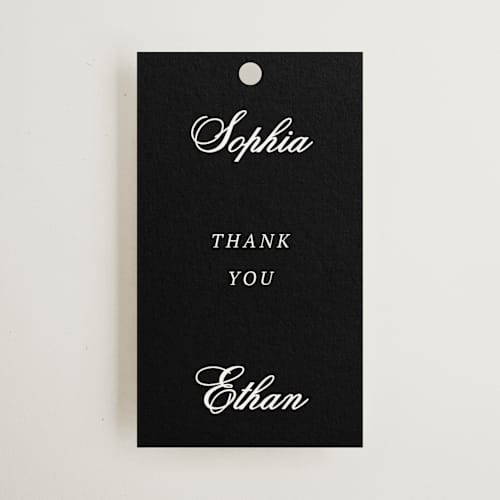 This is a mystic raven wedding favor tags with standard by Cass Loh called chic union printing on signature in tag