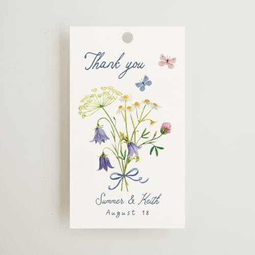 This is a ivory wedding favor tags with standard by frau brandt called wildflower romance printing on signature in tag
