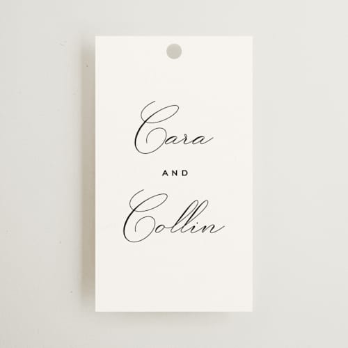 This is a linen wedding favor tags with standard by Olivia Kanaley Inman called limelight printing on signature in tag
