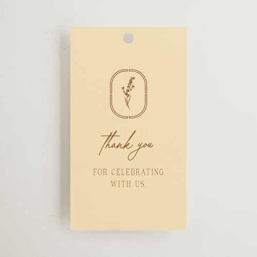 This is a bark wedding favor tags with standard by Jen Ramsey called classic and floral printing on signature in tag
