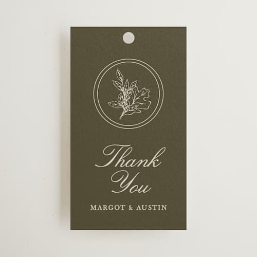 This is a autumn wedding favor tags with standard by Kate Ahn called verdant printing on signature in tag