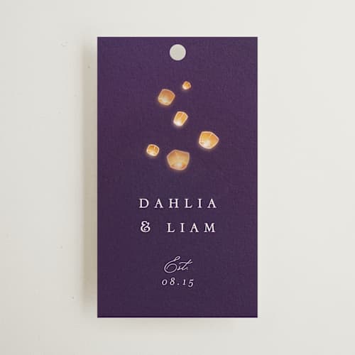 This is a twilight wedding favor tags with standard by Simona Camp called disney's tangled lanterns printing on signature in tag
