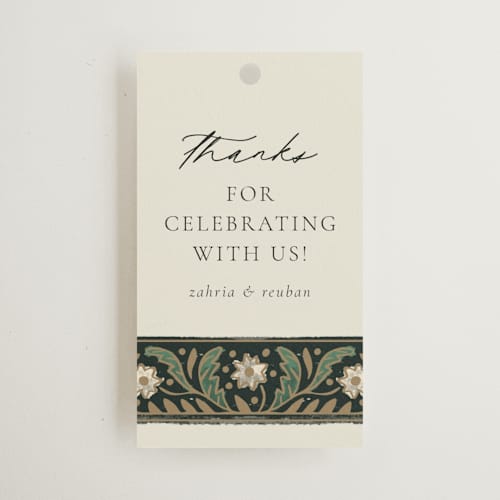 This is a emerald wedding favor tags with standard by Jen Owens called frame printing on signature in tag