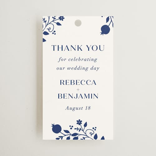 This is a royal wedding favor tags with standard by Nam Bourassa called pomegranate floral frame printing on signature in tag