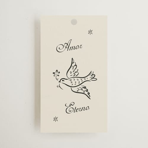 This is a ivory wedding favor tags with standard by Ani Somi called milagro printing on signature in tag