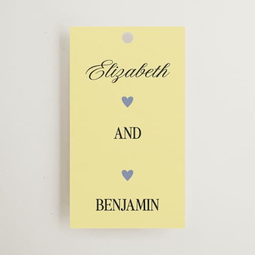 This is a butter wedding favor tags with standard by Helena Vitto called the eternal printing on signature in tag
