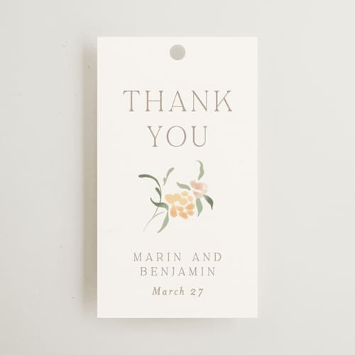 This is a golden summer wedding favor tags with standard by Erin L. Wilson called victorian trellis printing on signature in tag
