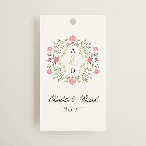 This is a peony wedding favor tags with standard by Susan Moyal called embrace printing on signature in tag