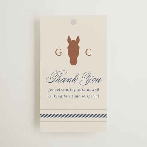 This is a midnight wedding favor tags with standard by Sam Dubeau called equestrian printing on signature in tag