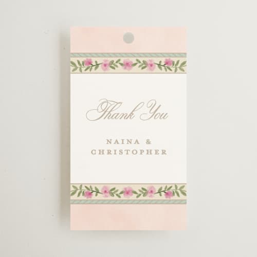 This is a shubh wedding favor tags with standard by Creo Study called amalgamation printing on signature in tag