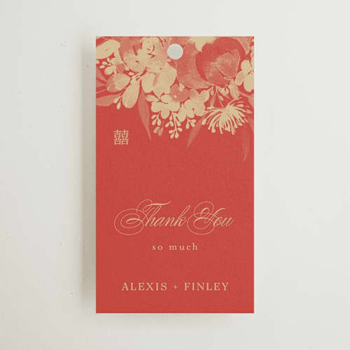 This is a cherry wedding favor tags with standard by Shannon Chen of Four Wet Feet Studio called happiness printing on signature in tag