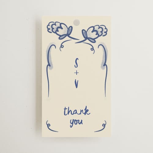 This is a marseille blue wedding favor tags with standard by Ani Somi called santa catalina printing on signature in tag