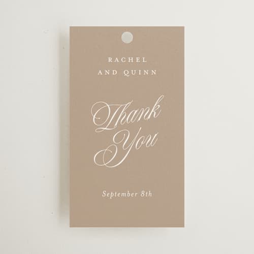 This is a ivory wedding favor tags with standard by Paper Raven Co. called vintage romance printing on signature in tag