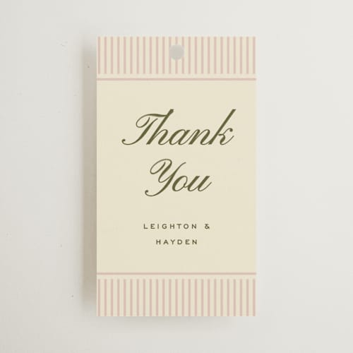 This is a blush wedding favor tags with standard by Ellen Schlegelmilch called hayden printing on signature in tag