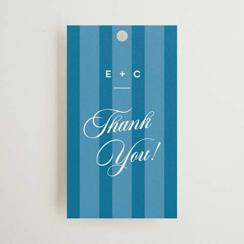 This is a cerulean wedding favor tags with standard by Kristie Kern called the emma printing on signature in tag