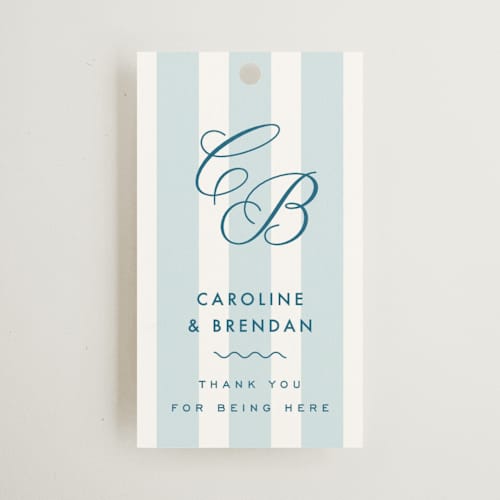 This is a ocean wedding favor tags with standard by Kelly Schmidt called coast printing on signature in tag