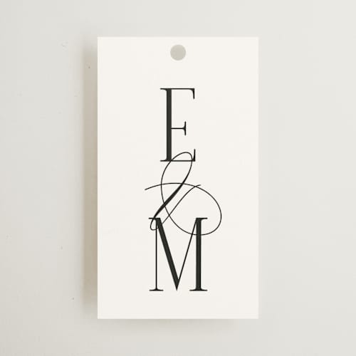 This is a silk wedding favor tags with standard by Laura Hankins called linear printing on signature in tag