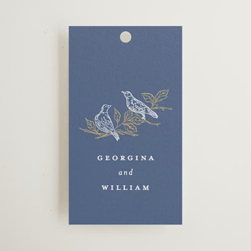 This is a cornflower wedding favor tags with standard by Grae called meet me in the garden printing on signature in tag