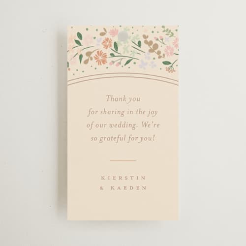 This is a ivory wedding favor tags with standard by Jennifer Wick called esther's garden printing on signature in tag
