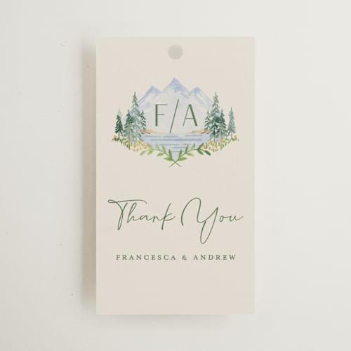 This is a summer wedding favor tags with standard by Petra Kern called miniature mountainscape printing on signature in tag