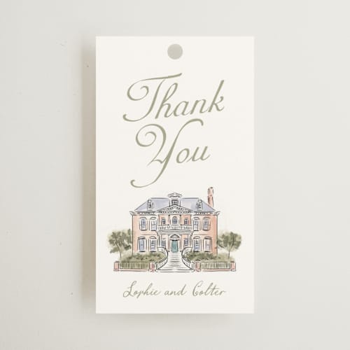 This is a petal wedding favor tags with standard by Jenna Holcomb called charlotte printing on signature in tag