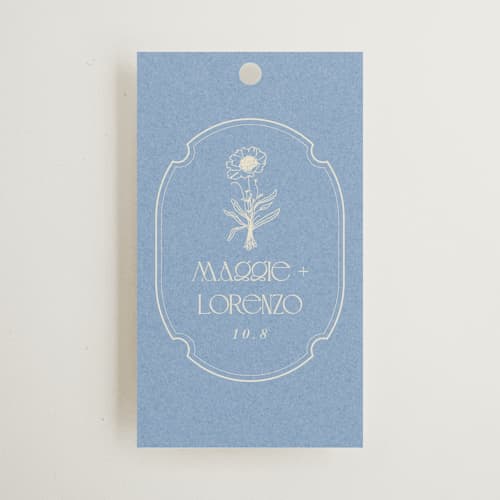 This is a cerulean wedding favor tags with standard by Baumbirdy called flora arch printing on signature in tag